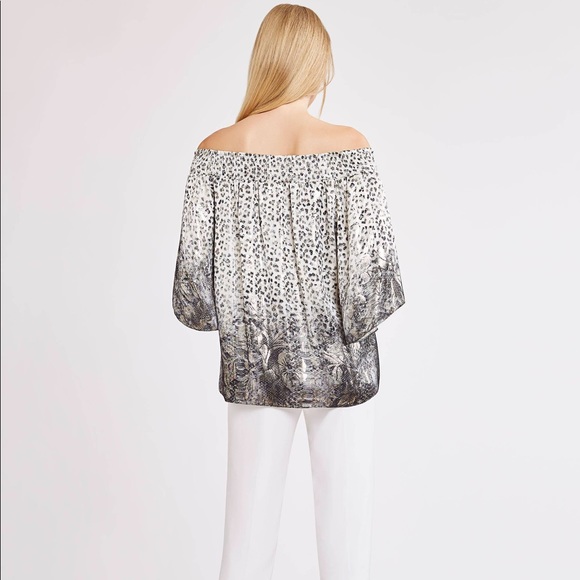 NWT leopard snake floral gold off shoulder top - Picture 2 of 8